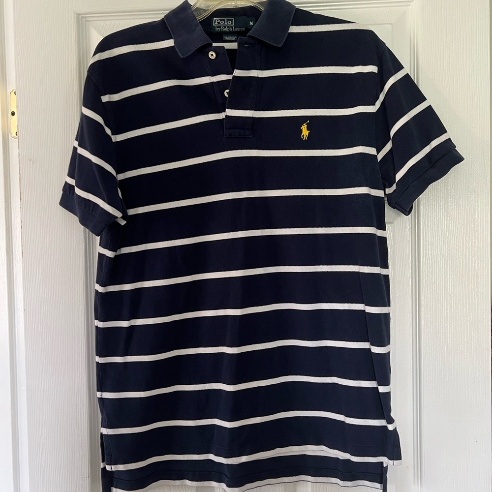 Ralph Lauren Men's Polo Shirt in Navy and White Stripes